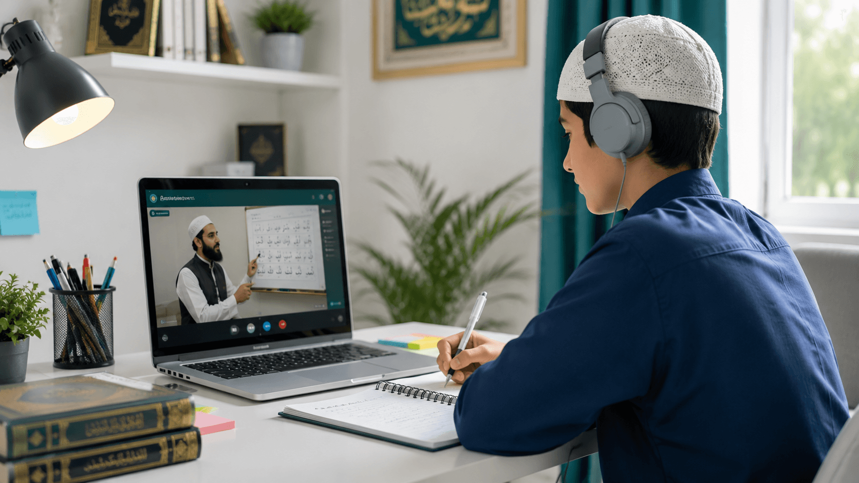 Student attending an online class